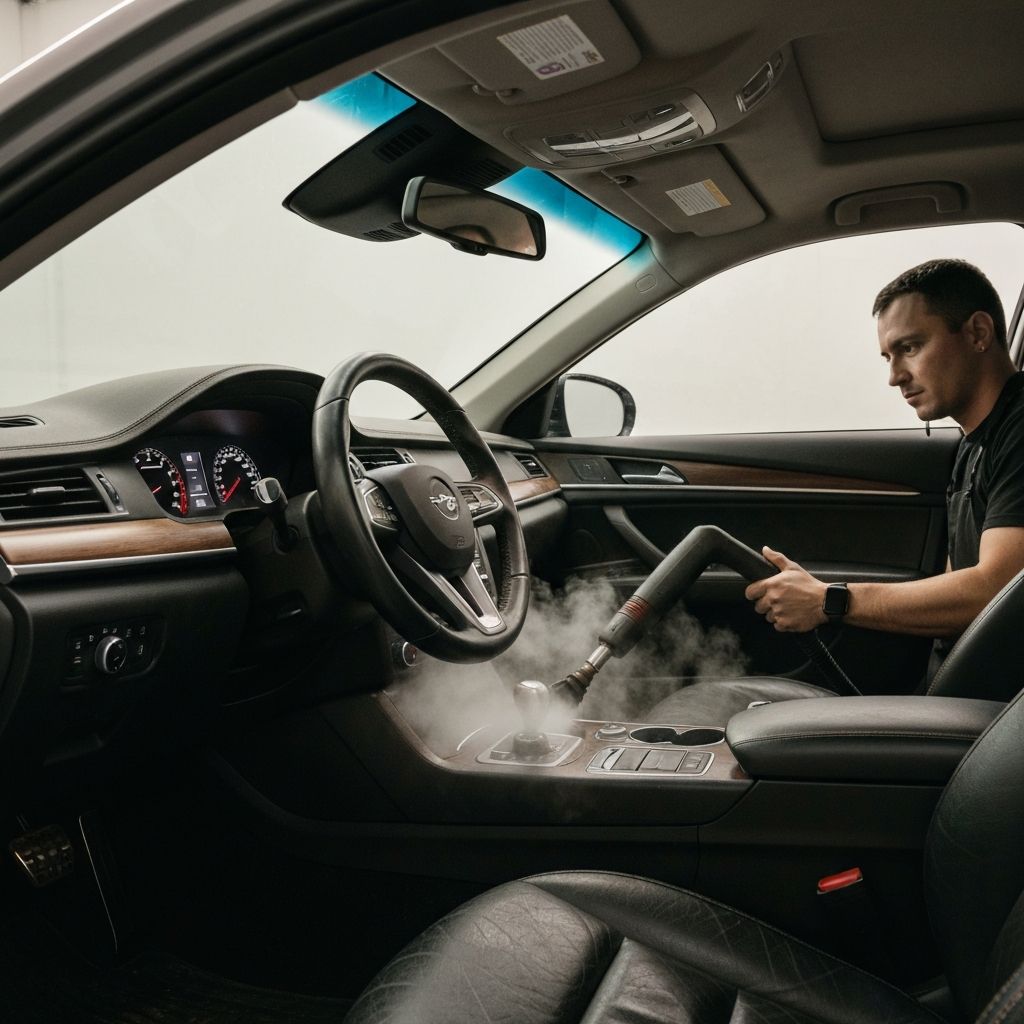 Professional steam sterilization and hot water extraction for interior deep cleaning at One Detail At A Time in San Antonio Texas