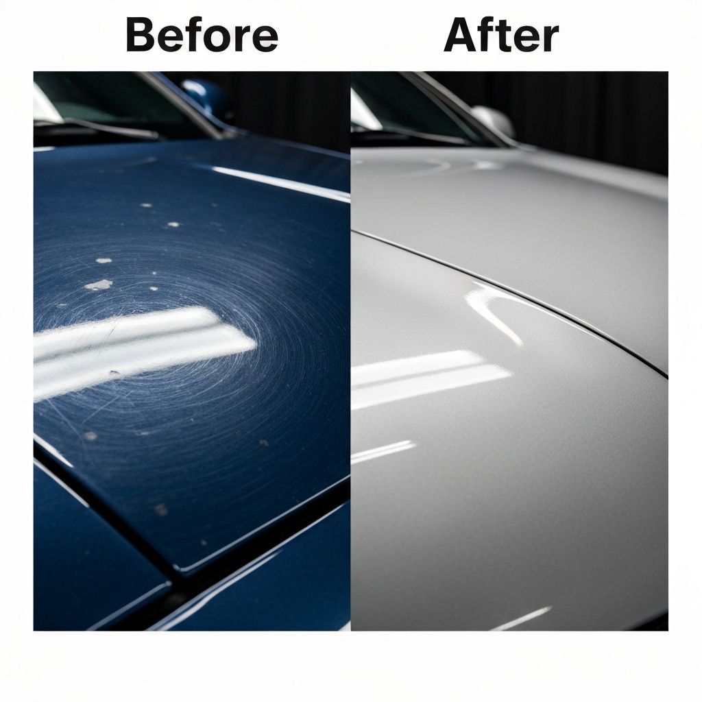 Before and after paint correction showing swirl mark removal at One Detail At A Time professional auto detailing in San Antonio Texas