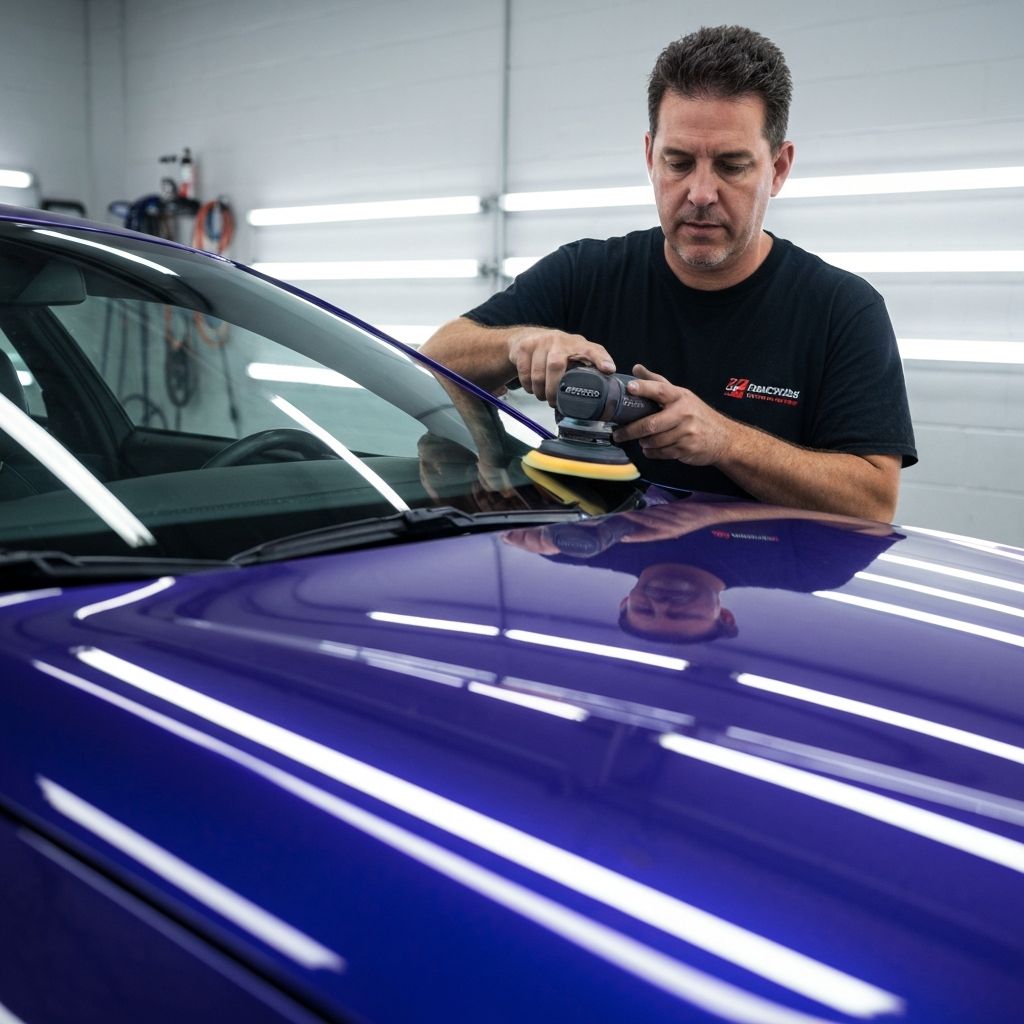 Professional detailer using dual action polisher for swirl mark removal at One Detail At A Time studio in San Antonio Texas