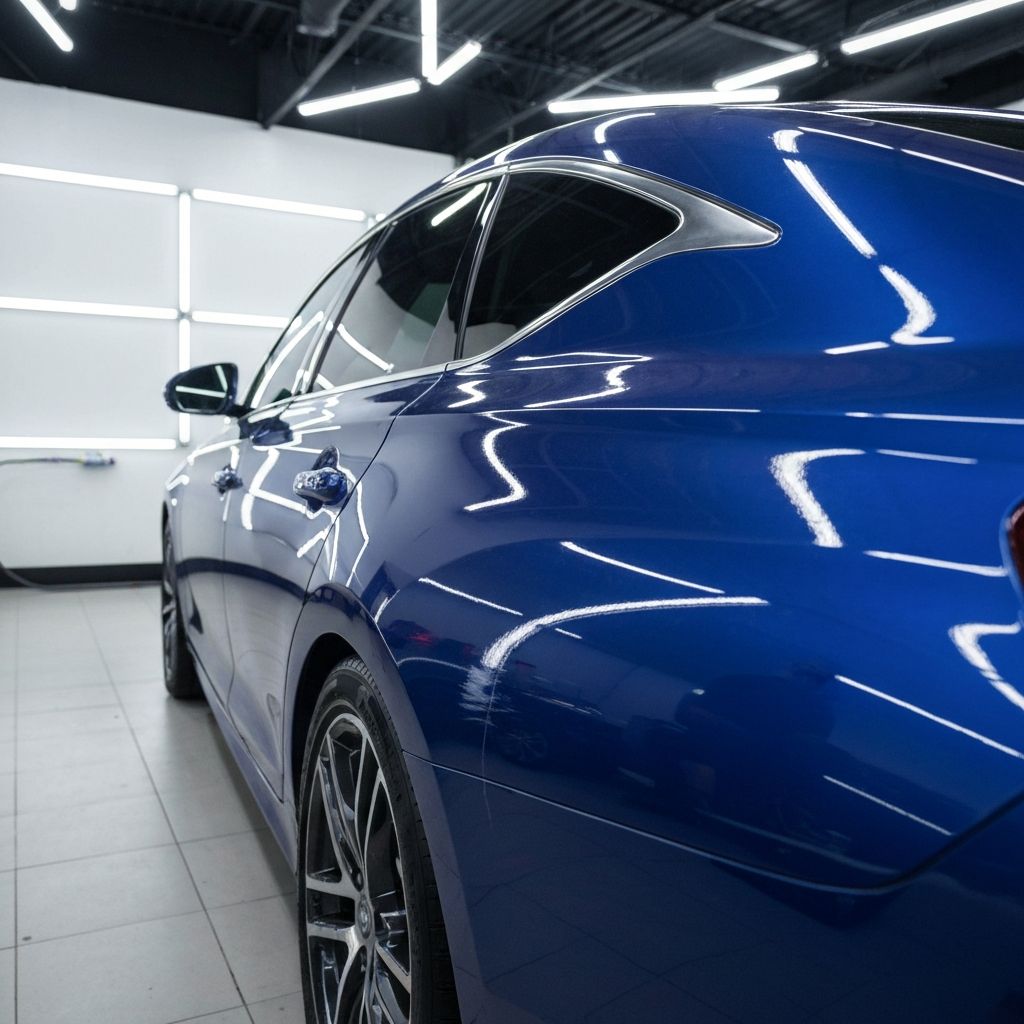 Professional auto detailer performing machine paint correction on vehicle hood at One Detail At A Time studio in San Antonio Texas